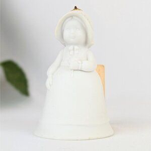 1978 Holly Hobbie Christmas Joy Bell Ornament White Bone China Retro Friend Gift